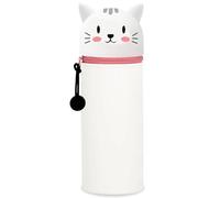 QRKPVHD Kawaii 2 in 1 Soft Silicone School Pencil Case, Table Pen Holder, Zipper Closure, Pencils Pens Marker, Pencil Case Sweet Animals Cute Cat for School, Office, White, Kawaii