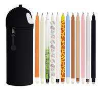 QRKPVHD Set of 7 Gel Eraser Pens - Animals Motif, Ball at the End for Removing Ink, Colourful, Temperature Sensitive, Tip Diameter 0.7 mm (12 Wipeable Pens + Penguins)