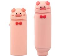 QRKPVHD Soft Silicone Pencil Case, 2-in-1 Soft Silicone Bag, Kawaii Telescopic Pencil Case, Cartoon Pencil Holder for Students, Soft Silicone Pencil Case, pink, cute