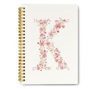 QROZIAR Pink Cute Spiral Notebook Journal, Preppy Floral Initial Letter K Personalized Journaling Notebooks, Monogrammed Gifts for Women Girls, Botanical Hardcover Spiral Lined Notebook 5.5 x 8.3