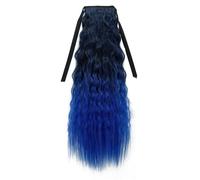 QRSTUVXZY 24 Inch Clip in Long Corn Wave Ponytail Extension,Wrap Around Wavy Curly Fluffy Synthetic Hairpiece for Fashion Women(1BTBLUE2#)