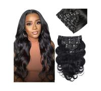 QRSTUVXZY Clip in Hair Extensions Real Human Body Wave 1B Natural Black Brazilian Remy 8pcs Per Set with 18 Clips Double Weft 8-28 Inch 120g(22inches)