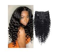 QRSTUVXZY Deep Wave Clip in Hair Extensions Real Human 10-26 Inch Curly ins for Women Invisible Seamless Remy Clips 8pcs 120g Natural Black(16inches)
