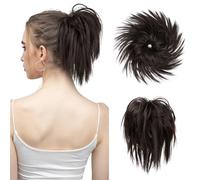 QRSTUVXZY Hair Extensions Hairpiece Synthetic Fake Hair Messy Bun Chignon Elastic Flexible Band Scrunchy Scrunchie Curly Hairpiece SARLA Synthetic Extension Hair Accessories(Black Brown)