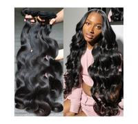 QRSTUVXZY Human Hair Body Wave Bundles Brazilian Human Hair Bundles 3/4 Bundles Remy Human Hair Bundle Extension Double Drawn for Woman Natural Color Hair Extensions(22 22 22 22)