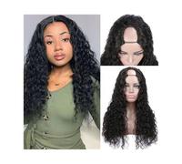 QRSTUVXZY Human Hair U Part Wigs Human Hair Wigs for Black Women, Natural Color Glueless Water Wave Clip in U Shape Wig Brazilian Remy Hair U Part Wigs Hair Extensions(24inches)
