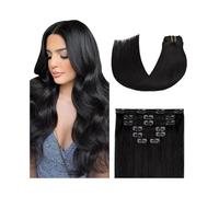 QRSTUVXZY Natural Black Real Hair Extensions Clip in Human 120G Remy Soft Silky Straight 8pcs 16clips 16-26 Inch(16 inches)