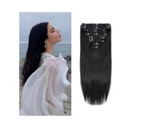 QRSTUVXZY Straight Clip in Human Hair Extensions for Women,8pcs Double Lace Weft,120 Gram Natural (#1B)(18inches)