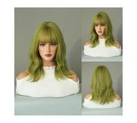 QRSTUVXZY Wigs for Women Matcha Green Wig for Women Synthetic Bob Hair Wig Shoulder Length Wavy Wig Cosplay Party Female Fake Hair Halloween Wig for Daily Party Cosplay Use