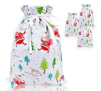 QRTDXP 39 * 51cm Large Size Xmas Gift Wrapping Bag, 4pcs Colourful Christmas Goody Drawstring Bag with Snowman and Santa Claus for Christmas Party-white