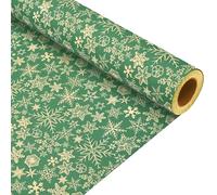 QRTDXP 43cm*12m Christmas Wrapping Paper Roll with Snowflake,Recyclable Green Xmas Gift Wrapping Paper Perfect for Christmas Party Present