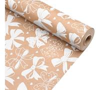 QRTDXP 43cmx 15m Bow Birthday Wrapping Paper Roll, Recyclable Christmas Kraft Paper Perfect for Birthday Party Xmas Present