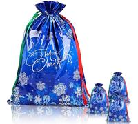 QRTDXP 49 * 69cm Xmas Drawstring Gift Bags, 3PCS Blue Extra Large Goody Bag with Various Snowflakes, Reusable Gift Bags for Wrapping Xmas Presents