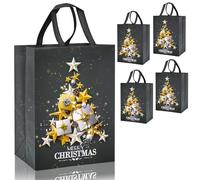 QRTDXP 4pcs Large Christmas Tote Bags for Presents,41 * 30 * 18cm Grey Xmas Gift Bags,Reusable Non-woven Bag with Christmas Tree Composed of Golden and Silver stars
