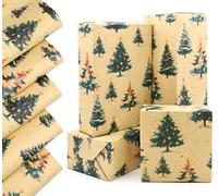 QRTDXP 50 * 70cm Recyclable Brown Kraft Gift Paper with Watercolor Tree Pattern, 5pcs Christmas Wrapping Paper Sheets for Packing Xmas Party Presents
