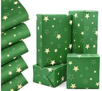 QRTDXP 50 x 70 cm Green Christmas Wrapping Paper, 5pcs Recyclable Kraft Paper Sheets Printed With Exquisite Star, Suitable for Xmas Birthday Party