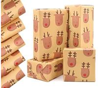 QRTDXP 5pcs Cute Elk Head Christmas Wrapping Paper, 50 * 70cm Recyclable Large Kraft Gift Paper Sheets for Packing Xmas Party Presents
