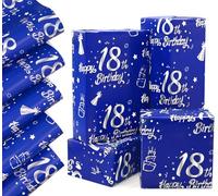 QRTDXP Blue 18th Birthday Wrapping Paper Sheets,5pcs 50 * 70cm Large Silver 18th Birthday Decorations, Blue Eco-friendly Gift Wrap Perfect for Boy Girls