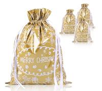 QRTDXP Brown 39 * 51cm Large Size Xmas Gift Wrapping Bag, 4pcs Christmas Goody Drawstring Bag for Christmas Party-gold