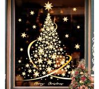 QRTDXP Extra Large Christmas Tree Window Stickers,Gold Star Window Deals,Christmas Removed and Reusable Double-Side Window Cling Display for Xmas Party-2 Sheets *34cm*100cm