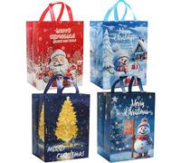 QRTDXP Large Xmas Gift Bags with Handles, 4 pack Various Design Reusable Non-woven Shopping Bags - Waterproof Fabric Bag for New Year or Xmas Night Party - Gold Tree