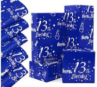 QRTDXP Navy Blue 13th Gift Wrapping Paper Sheets,5pcs 50 * 70cm Large Silver 13th Birthday Paper, Blue Eco-friendly Gift Wrap Perfect for Wrapping Present for Boys Girls
