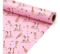 QRTDXP Pink Gift Wrapping Paper Roll for 21st Birthday,43cm*5m Rose Gold Birthday Paper, Eco-friendly Gift Wrap Perfect for Girls Woman Birthday Party