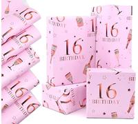 QRTDXP Rose Gold Gift Wrapping Paper Sheets for 16th Birthday,5pcs 50 * 70cm Large 16th Birthday Paper, Pink Eco-friendly Gift Wrap Perfect for Girls Woman
