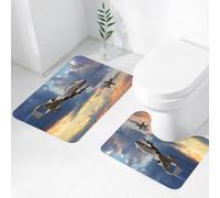QRWOEAW 2 piece bath mat set Non-sliding,Airplane,Retro Image of Lancaster Bomber Jets from Battle Roya,bathroom cushion water absorption bathtub machine washable carpet toilet floor