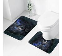 QRWOEAW 2 piece bath mat set Non-sliding,Animals, the wolf cries beneath the full moon of snow dust, embrace the mystery,bathroom cushion water absorption bathtub machine washable carpet toilet floor