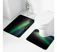 QRWOEAW 2 piece bath mat set Non-sliding,Aurora, the green light ice lake in the secret realm of the polar night,bathroom cushion water absorption bathtub machine washable carpet toilet floor