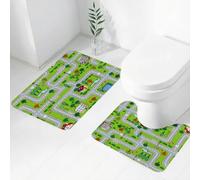 QRWOEAW 2 piece bath mat set Non-sliding,City sketch, man in a red coat walking through the dark, black and white street,bathroom cushion water absorption bathtub machine washable carpet toilet floor