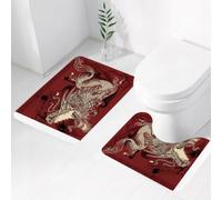 QRWOEAW 2 piece bath mat set Non-sliding,Dragon, the life and death confrontation between twin evil dragons,bathroom cushion water absorption bathtub machine washable carpet toilet floor