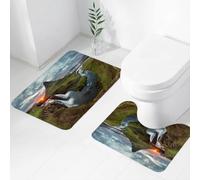 QRWOEAW 2 piece bath mat set Non-sliding,Iceland's Secret Realm Under the Aurora，A Night Poem of Kirkjufell and the Wate,bathroom cushion water absorption bathtub machine washable carpet toilet floor
