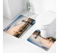 QRWOEAW 2 piece bath mat set Non-sliding,New York Cityscape Sketch, the city's black and yellow skyline, drawing city bu,bathroom cushion water absorption bathtub machine washable carpet toilet floor