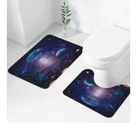 QRWOEAW 2 piece bath mat set Non-sliding,Planet Universe Space,Educational Solar System Planets Neptune Venus Mercury Ki,bathroom cushion water absorption bathtub machine washable carpet toilet floor