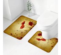 QRWOEAW 2 piece bath mat set Non-sliding,Poppy, Poppy Flower Graphic With Poetry Pattern Romance Theme Flowers Artsy Vin,bathroom cushion water absorption bathtub machine washable carpet toilet floor