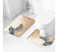 QRWOEAW 2 piece bath mat set Non-sliding,Quatrefoil, bohemian, contrasting colors, plaid, geometry,bathroom cushion water absorption bathtub machine washable carpet toilet floor