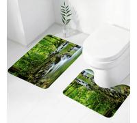 QRWOEAW 2 piece bath mat set Non-sliding,Rainforest Palm Trees and Exotic Plants in Tropical Jungle Wild Nature,bathroom cushion water absorption bathtub machine washable carpet toilet floor