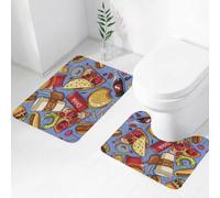 QRWOEAW 2 piece bath mat set Non-sliding,Seamless pattern of funny cartoon band of angels,bathroom cushion water absorption bathtub machine washable carpet toilet floor