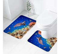 QRWOEAW 2 piece bath mat set Non-sliding,Turtle and beacon tattoo and t-shirt design,bathroom cushion water absorption bathtub machine washable carpet toilet floor