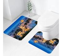 QRWOEAW 2 piece bath mat set Non-sliding,Viking warship, Nordic, red and white stripes, sailing ship, model,bathroom cushion water absorption bathtub machine washable carpet toilet floor