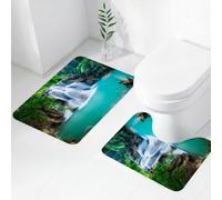 QRWOEAW 2 piece bath mat set Non-sliding,Waterfall, Exotic Waterfall Above Cyystal, Like The Secret Lake Photo Martial A,bathroom cushion water absorption bathtub machine washable carpet toilet floor