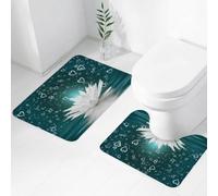 QRWOEAW 2 piece bath mat set Non-sliding,White Lotus Flower Dream Heart Floating in the Water Beautiful Green,bathroom cushion water absorption bathtub machine washable carpet toilet floor