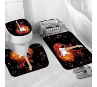 QRWOEAW Non Slip 3 Pieces Bath Mats and Toilet Mat Set Absorbent Bath Rug Sets Machine Washable Shower Floor Mats for Bathroom,Burnt Orange Set, hot burning lava