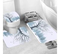 QRWOEAW Non Slip 3 Pieces Bath Mats and Toilet Mat Set Absorbent Bath Rug Sets Machine Washable Shower Floor Mats for Bathroom,Indian patchwork. Azulejos portugal. Turkish ornament. Moroccan tile mos
