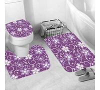 QRWOEAW Non Slip 3 Pieces Bath Mats and Toilet Mat Set Absorbent Bath Rug Sets Machine Washable Shower Floor Mats for Bathroom,Art, Mondrianesque pop design with colorful squares vibrant colors geome