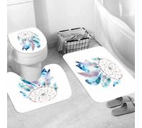 QRWOEAW Non Slip 3 Pieces Bath Mats and Toilet Mat Set Absorbent Bath Rug Sets Machine Washable Shower Floor Mats for Bathroom,Italian Brown Cafe Cup Coffee Love Heart Drawing Latte Closeup Food Drin