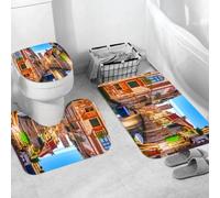 QRWOEAW Non Slip 3 Pieces Bath Mats and Toilet Mat Set Absorbent Bath Rug Sets Machine Washable Shower Floor Mats for Bathroom,Evil eye seamless pattern. Turkish eye bead background