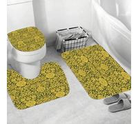 QRWOEAW Non Slip 3 Pieces Bath Mats and Toilet Mat Set Absorbent Bath Rug Sets Machine Washable Shower Floor Mats for Bathroom,Flower ations,Historical Traditional Medieval Turkish Ornate Tulip Fl